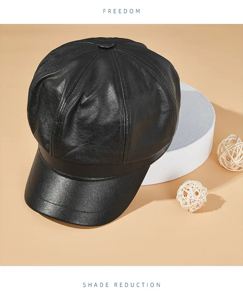 Black PU Leather Octagonal Cap for Men Women — feature 19