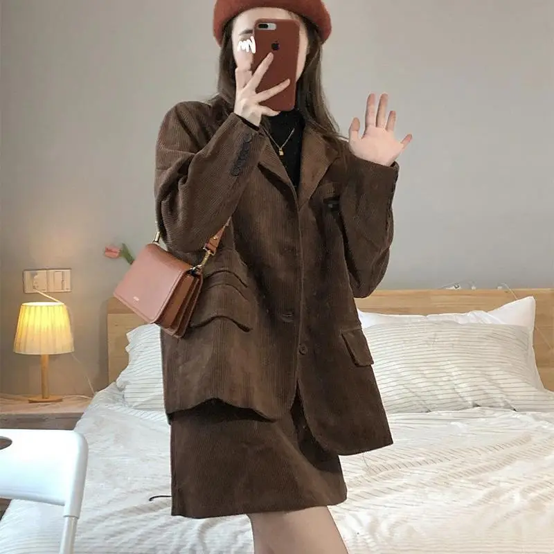 Coffee Corduroy 2-Piece Women Suit Dress 2026
