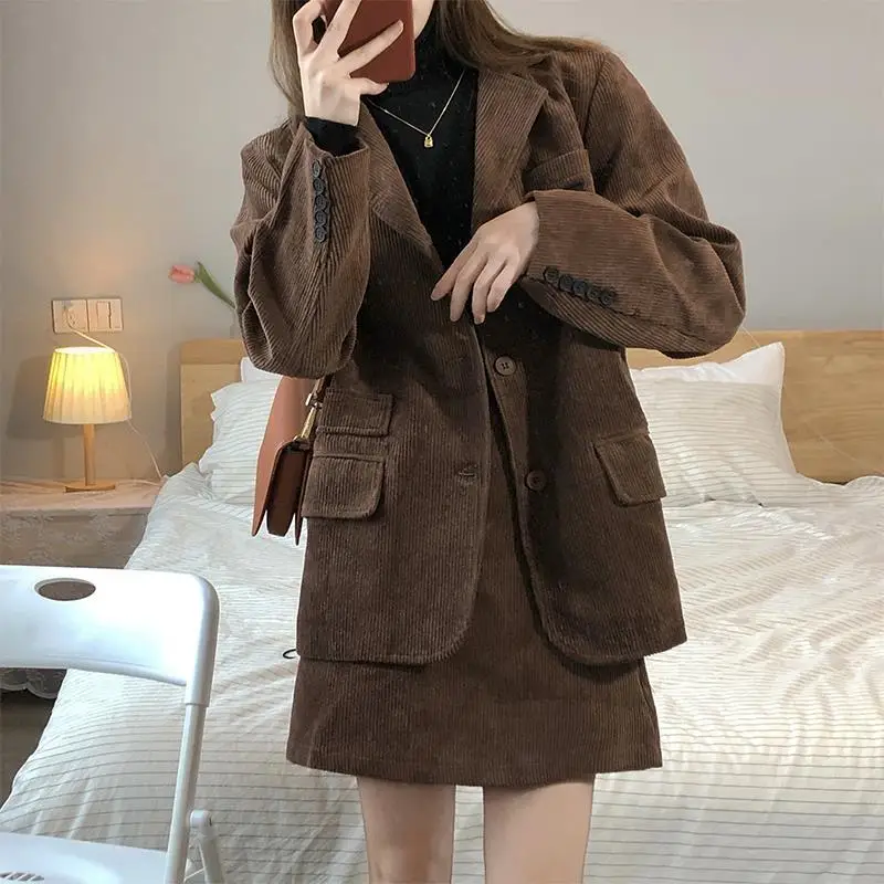 Coffee Corduroy 2-Piece Women Suit Dress 2026