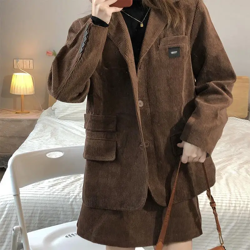 Coffee Corduroy 2-Piece Women Suit Dress 2026
