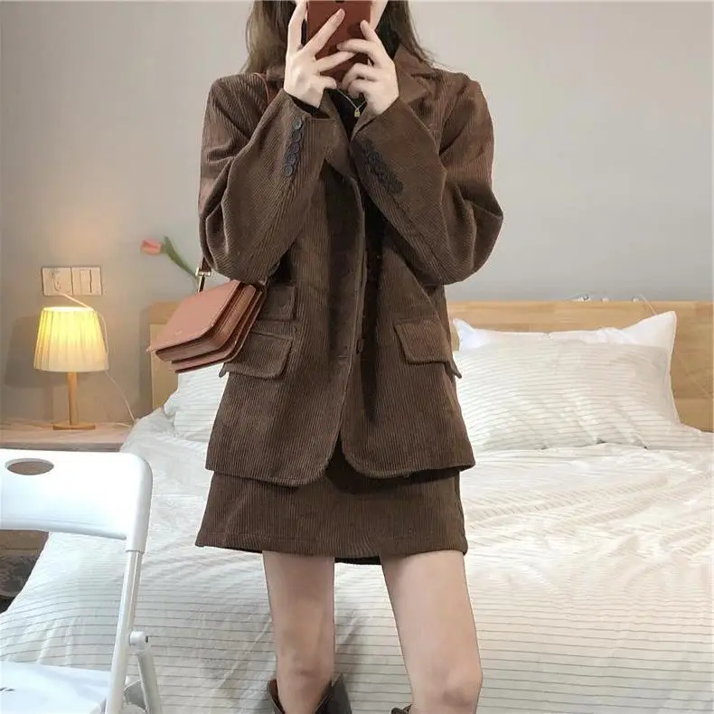 Coffee Corduroy 2-Piece Women Suit Dress 2026 — feature 3