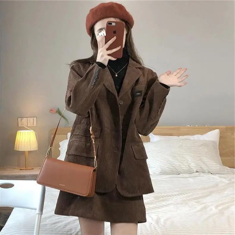 Coffee Corduroy 2-Piece Women Suit Dress 2026 — feature 4