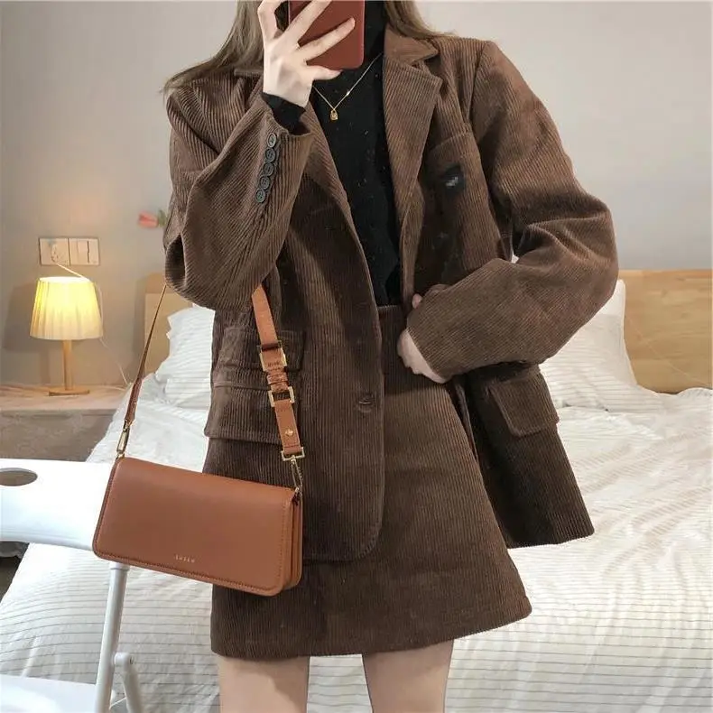 Coffee Corduroy 2-Piece Women Suit Dress 2026 — feature 5