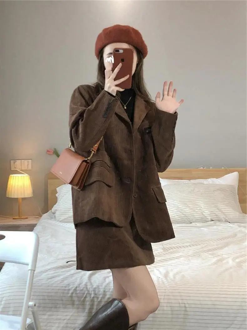 Coffee Corduroy 2-Piece Women Suit Dress 2026 — feature 7