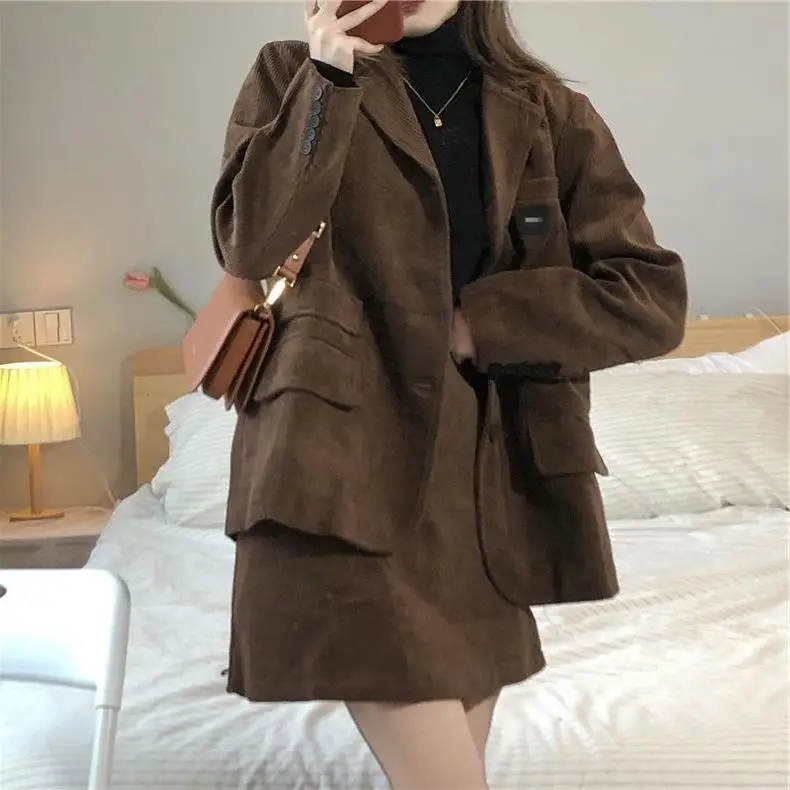 Coffee Corduroy 2-Piece Women Suit Dress 2026 — feature 8