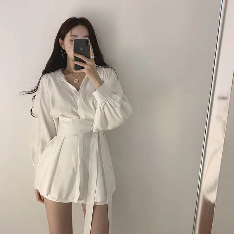 Black Waist Belted Korean Style Shirt Set - Image 18