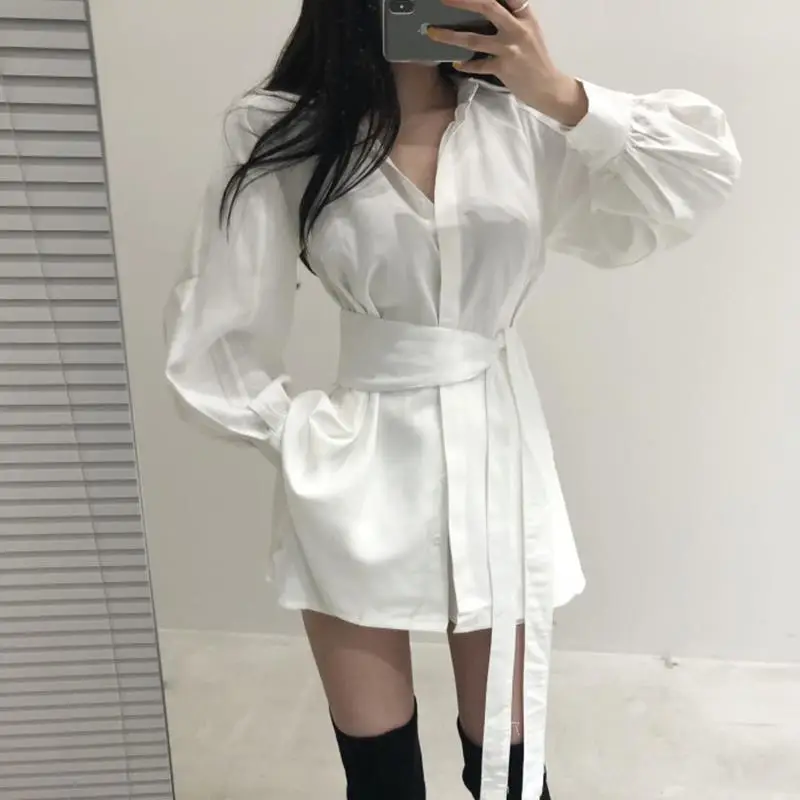 Black Waist Belted Korean Style Shirt Set - Image 19