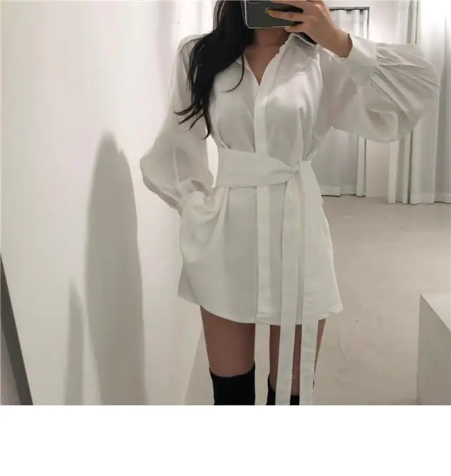 Black Waist Belted Korean Style Shirt Set — feature 10