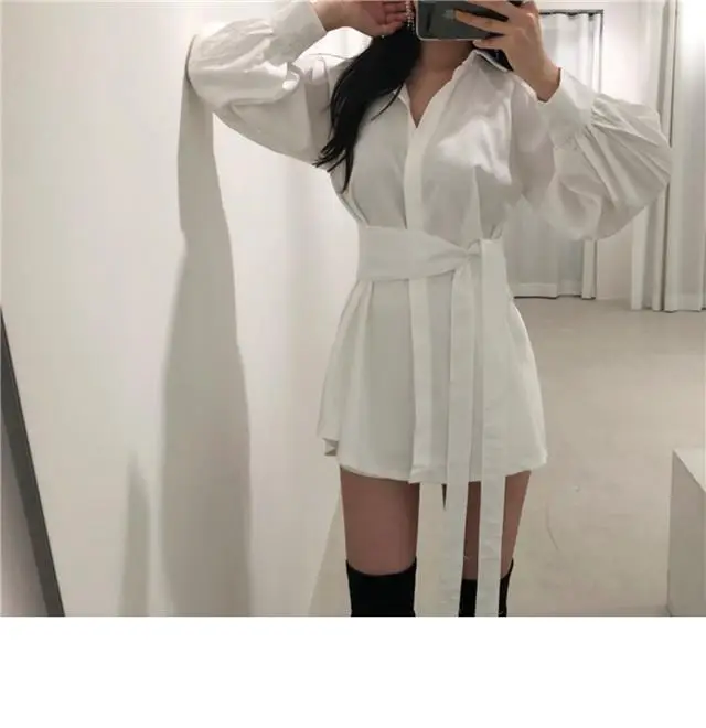 Black Waist Belted Korean Style Shirt Set — feature 11