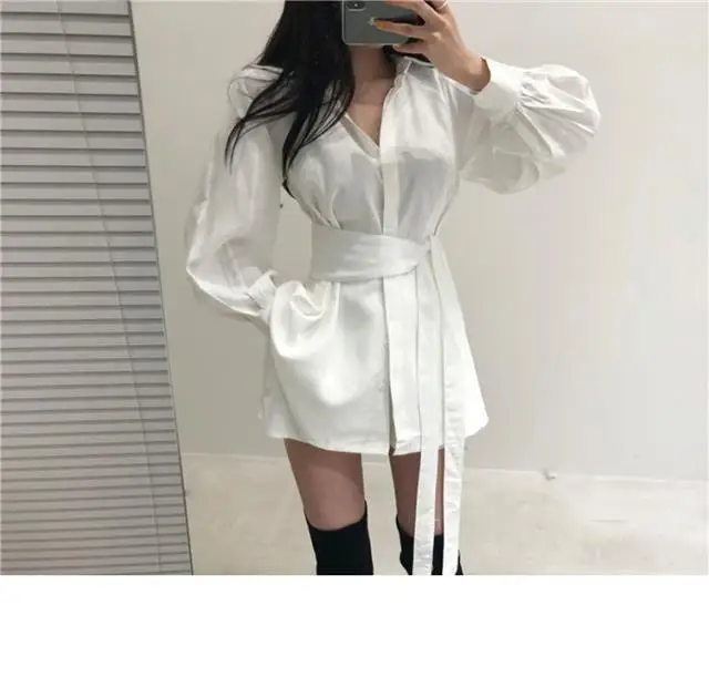 Black Waist Belted Korean Style Shirt Set — feature 12