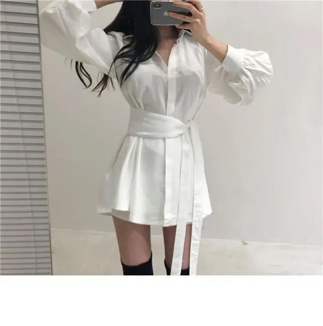 Black Waist Belted Korean Style Shirt Set — feature 13