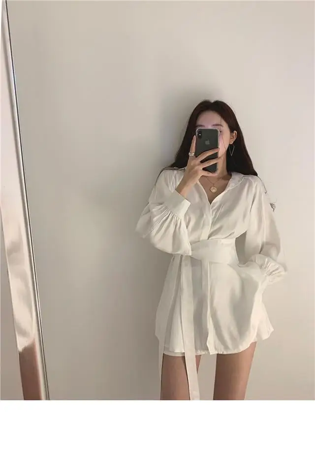 Black Waist Belted Korean Style Shirt Set — feature 2