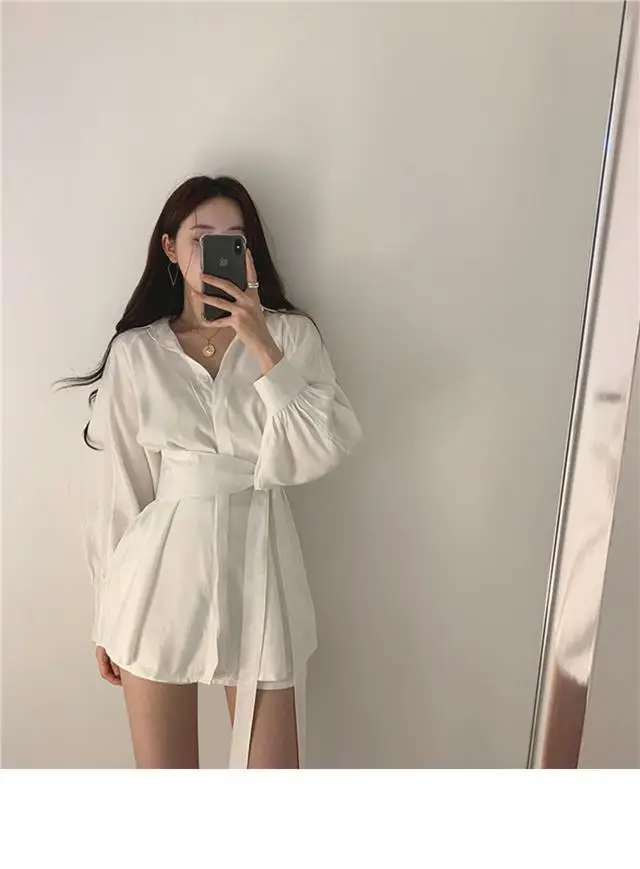 Black Waist Belted Korean Style Shirt Set — feature 3