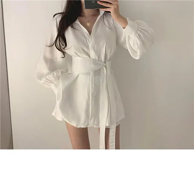Black Waist Belted Korean Style Shirt Set — feature 4