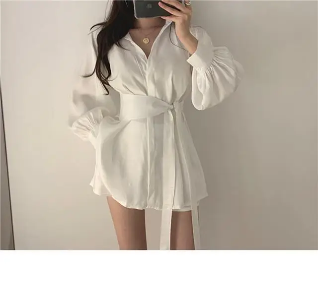 Black Waist Belted Korean Style Shirt Set — feature 5