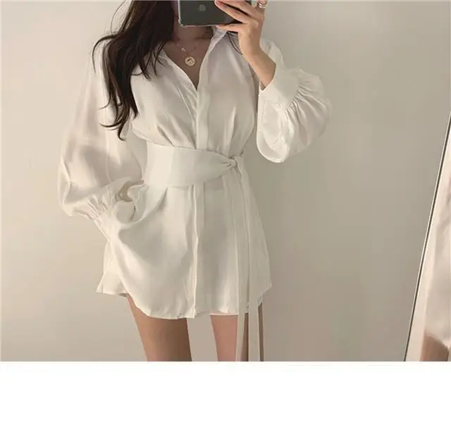 Black Waist Belted Korean Style Shirt Set — feature 7