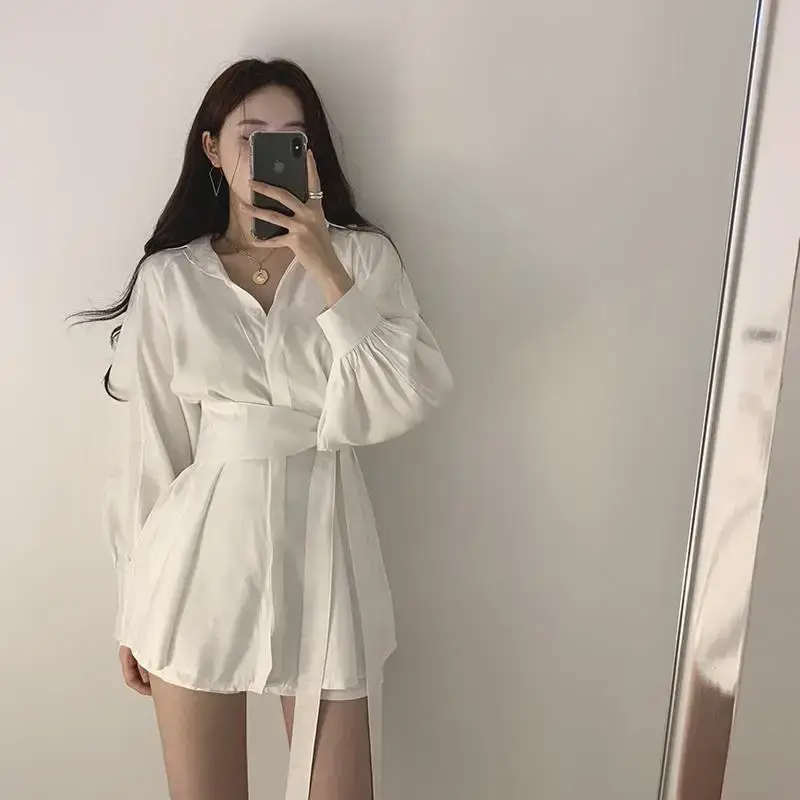 Black Waist Belted Korean Style Shirt Set - Image 14