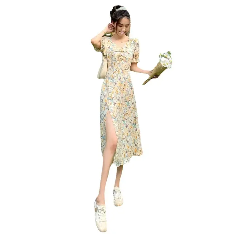 French Style Floral V-Neck Dress Summer Medium - Image 7