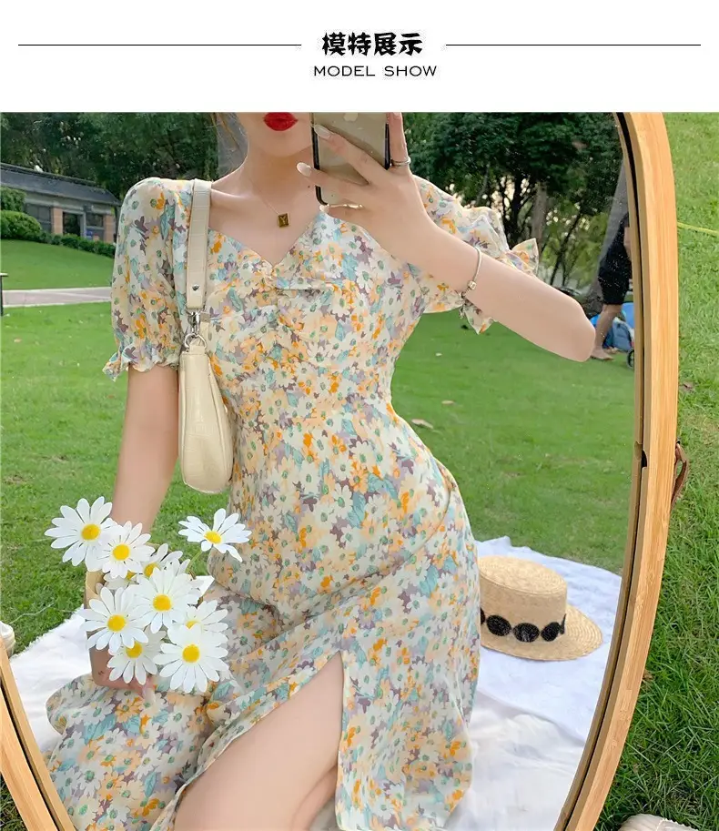 French Style Floral V-Neck Dress Summer Medium — feature 12