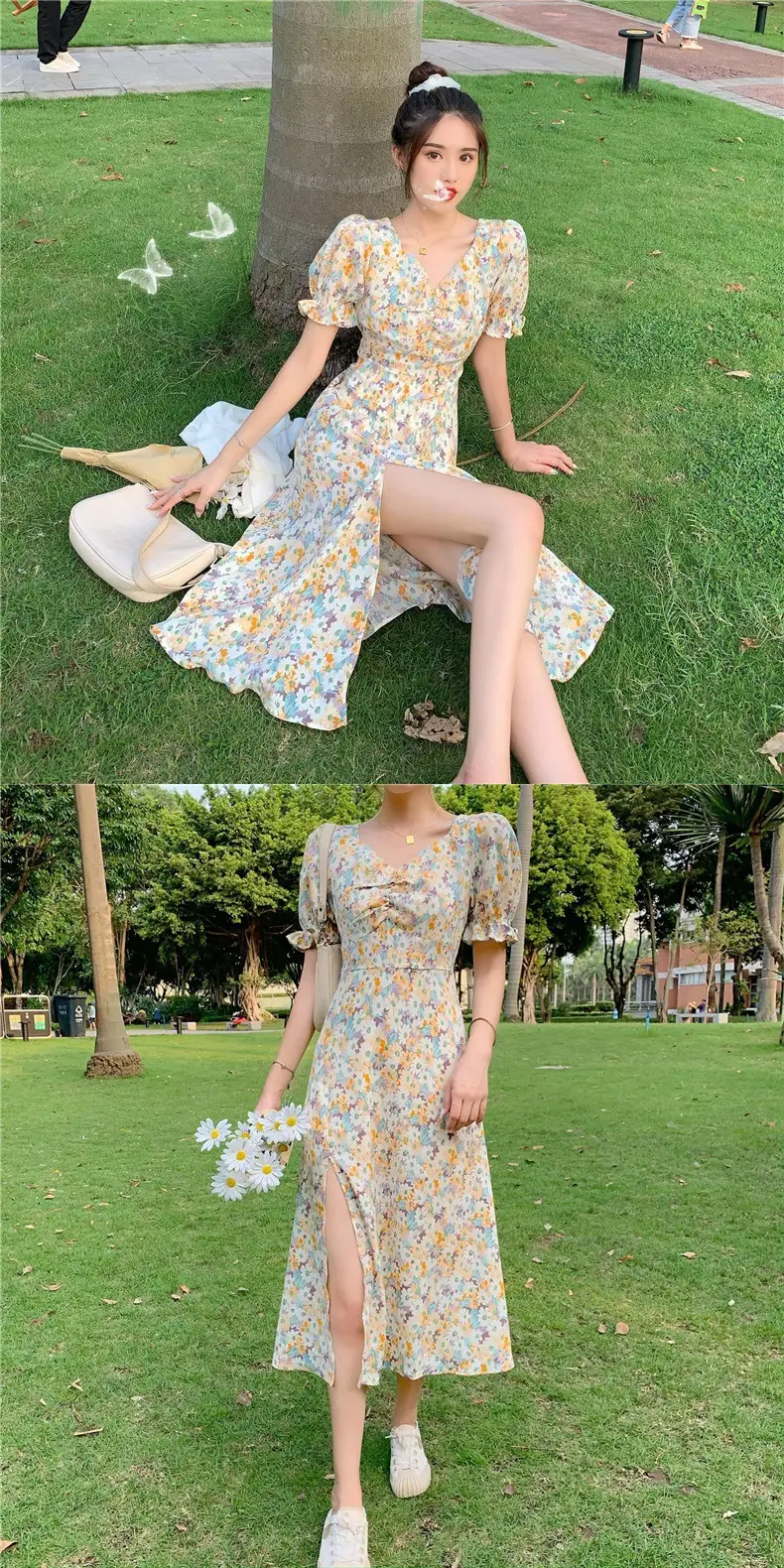 French Style Floral V-Neck Dress Summer Medium — feature 13