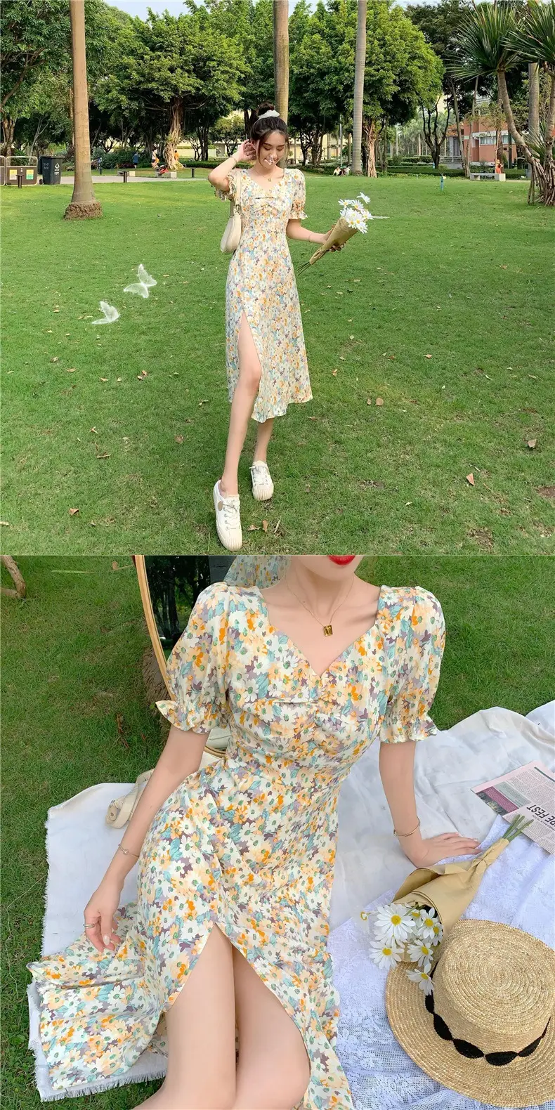 French Style Floral V-Neck Dress Summer Medium — feature 17