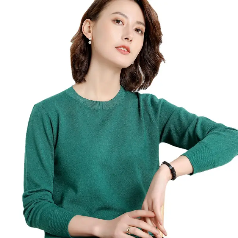 Women's Yellow Round Neck Slim Fit Sweater Large