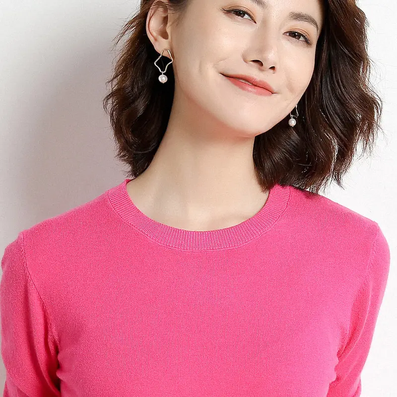 Women's Yellow Round Neck Slim Fit Sweater Large