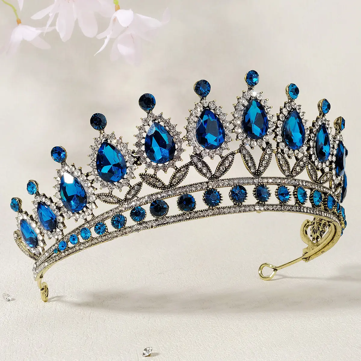 Luxury Blue Crystal Bridal Crown for Women