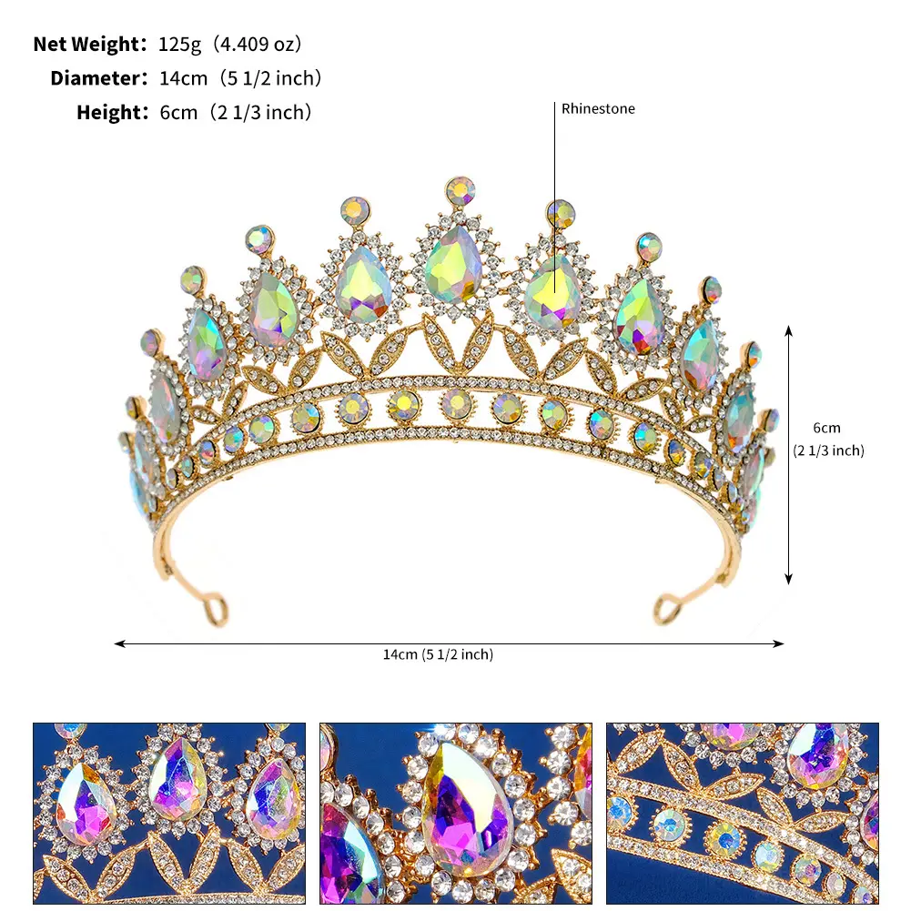 Luxury Blue Crystal Bridal Crown for Women