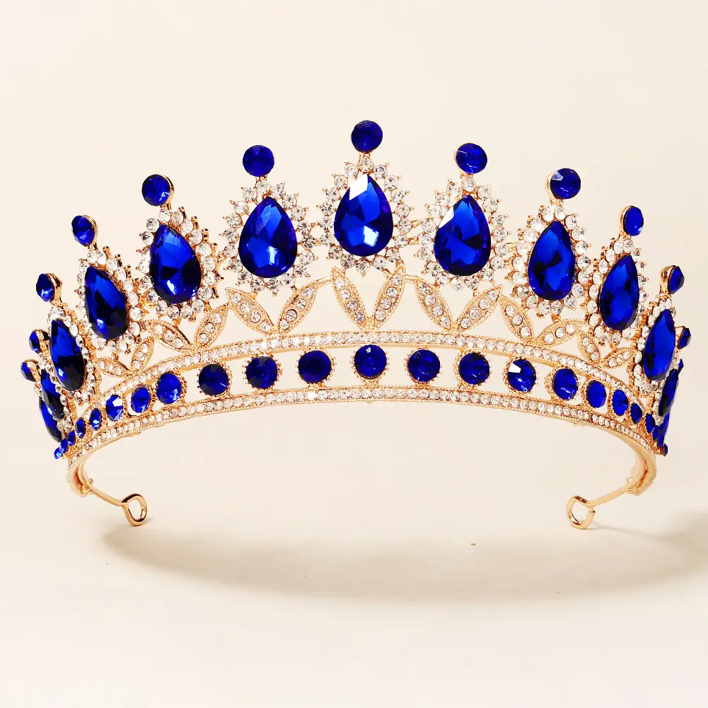 Luxury Blue Crystal Bridal Crown for Women
