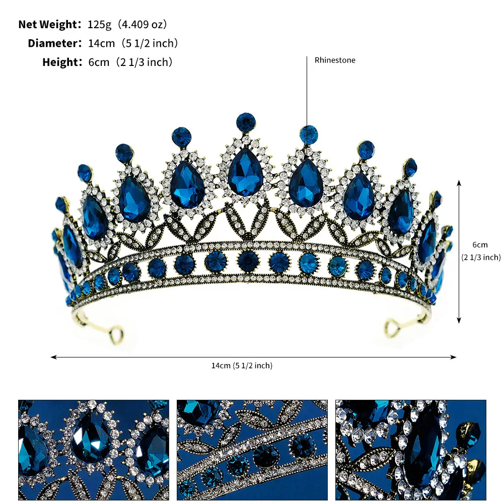 Luxury Blue Crystal Bridal Crown for Women