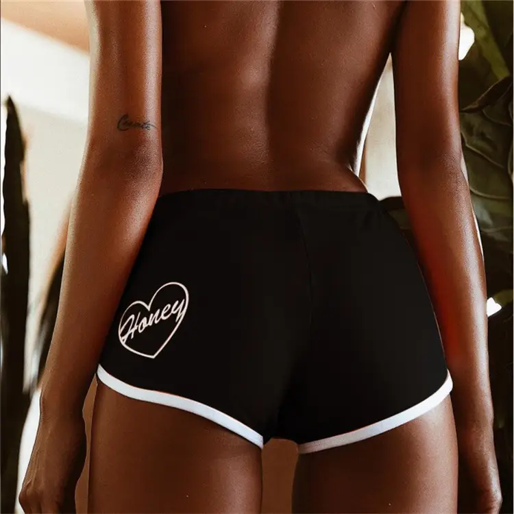 Women's Black Embroidered Shorts with Heart Design - Image 4