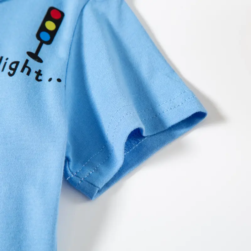2026 Kids Cartoon Traffic T-Shirt Set Blue White Cotton