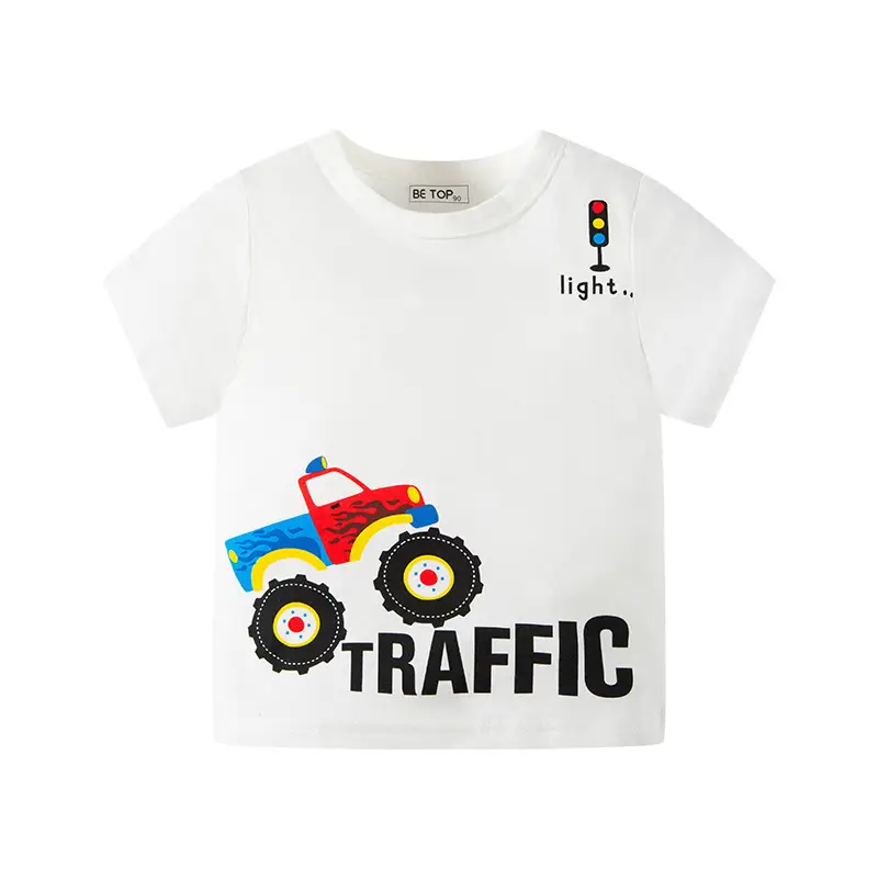 2026 Kids Cartoon Traffic T-Shirt Set Blue White Cotton