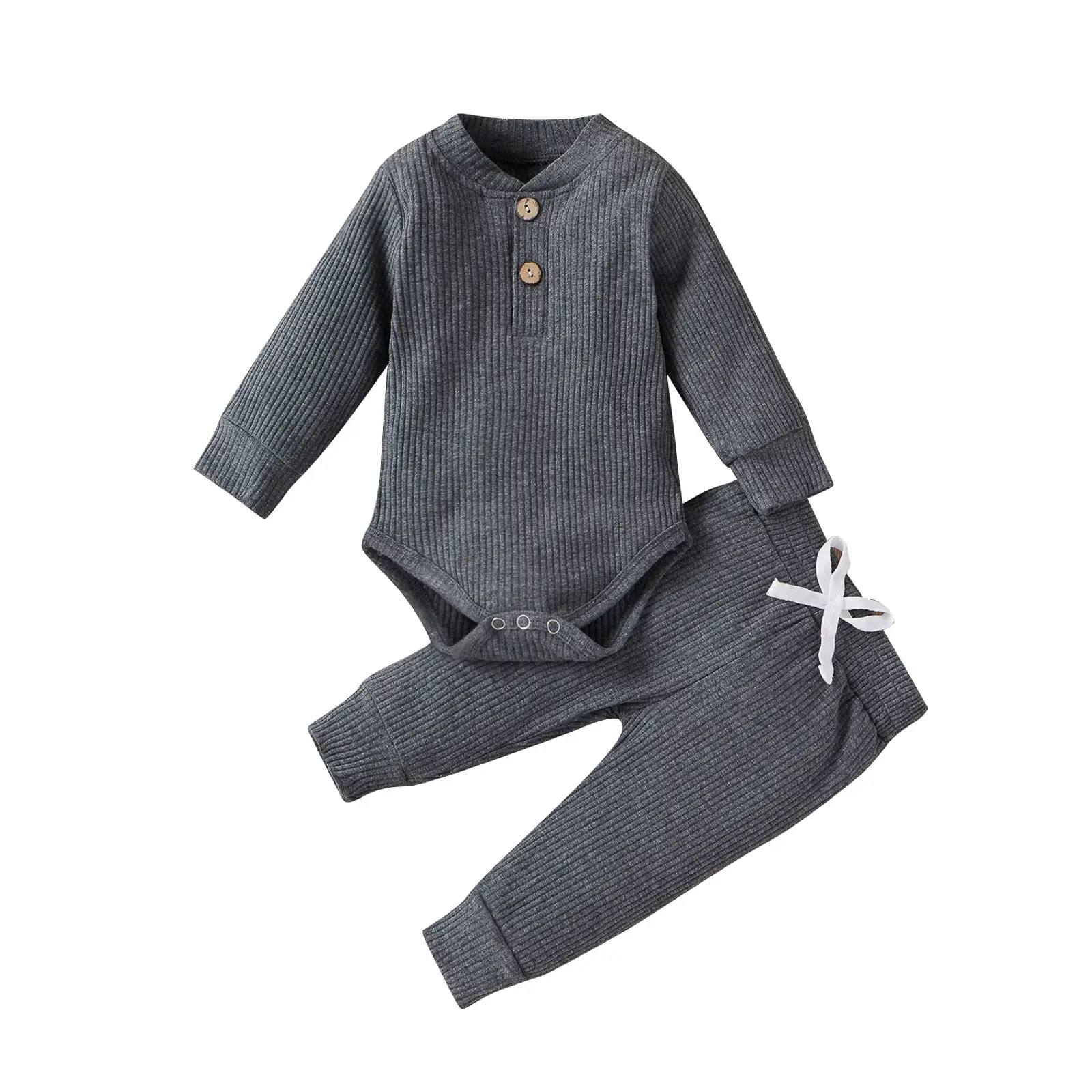 2022 Boys & Girls Grey Waffle Knit Pajama Set - Image 12