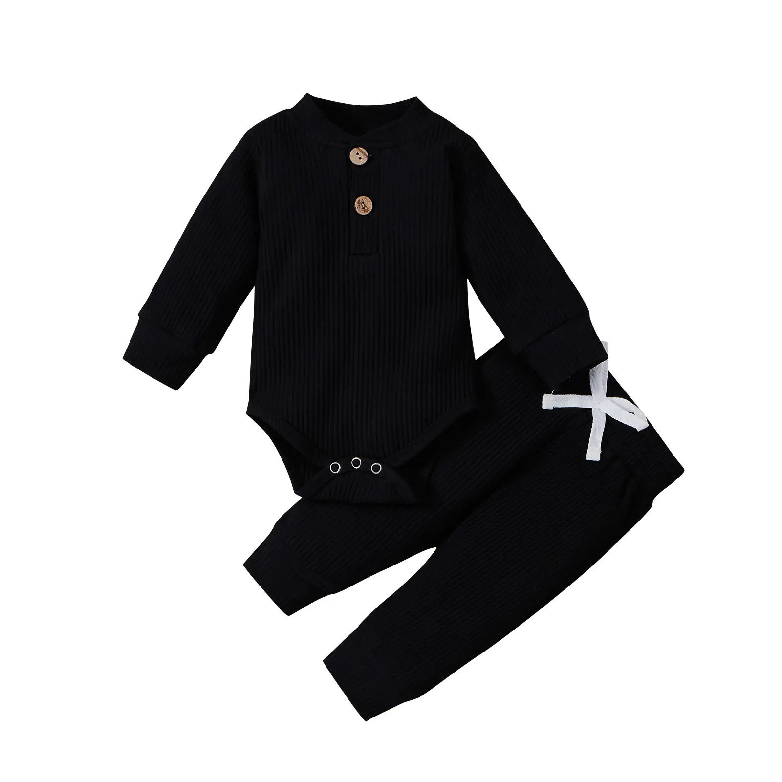 2022 Boys & Girls Grey Waffle Knit Pajama Set - Image 4