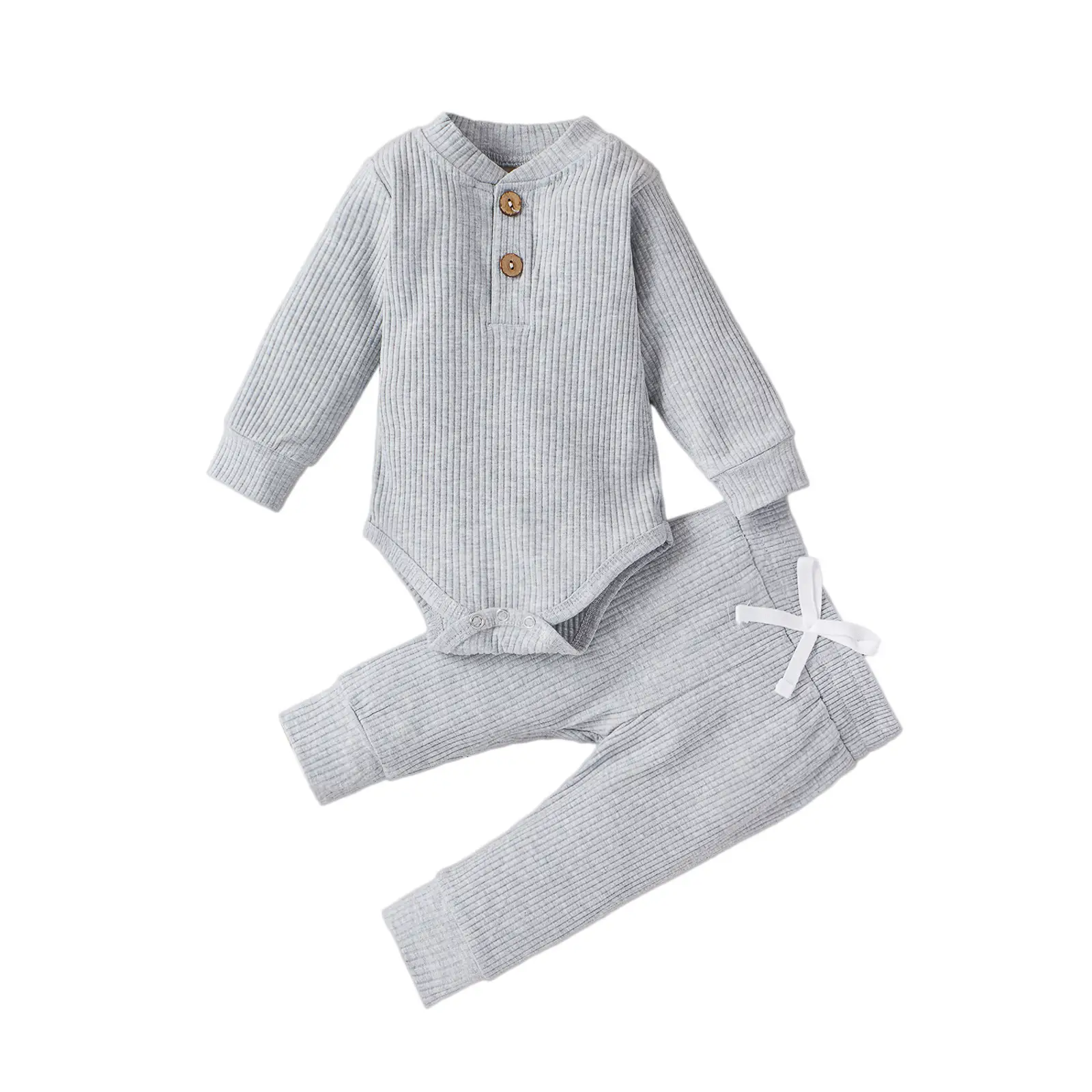 2022 Boys & Girls Grey Waffle Knit Pajama Set - Image 6