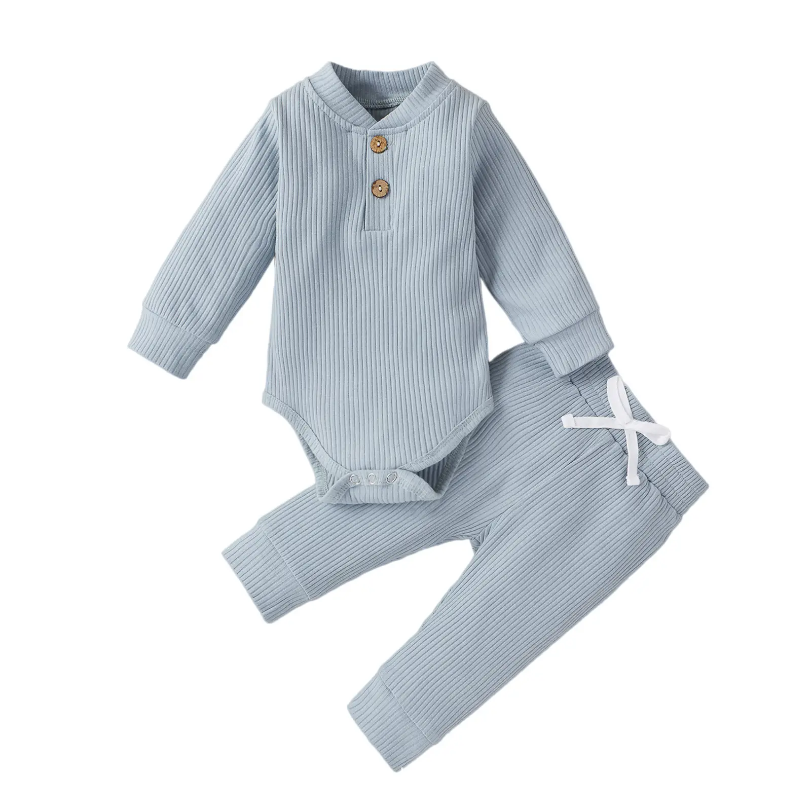 2022 Boys & Girls Grey Waffle Knit Pajama Set - Image 8