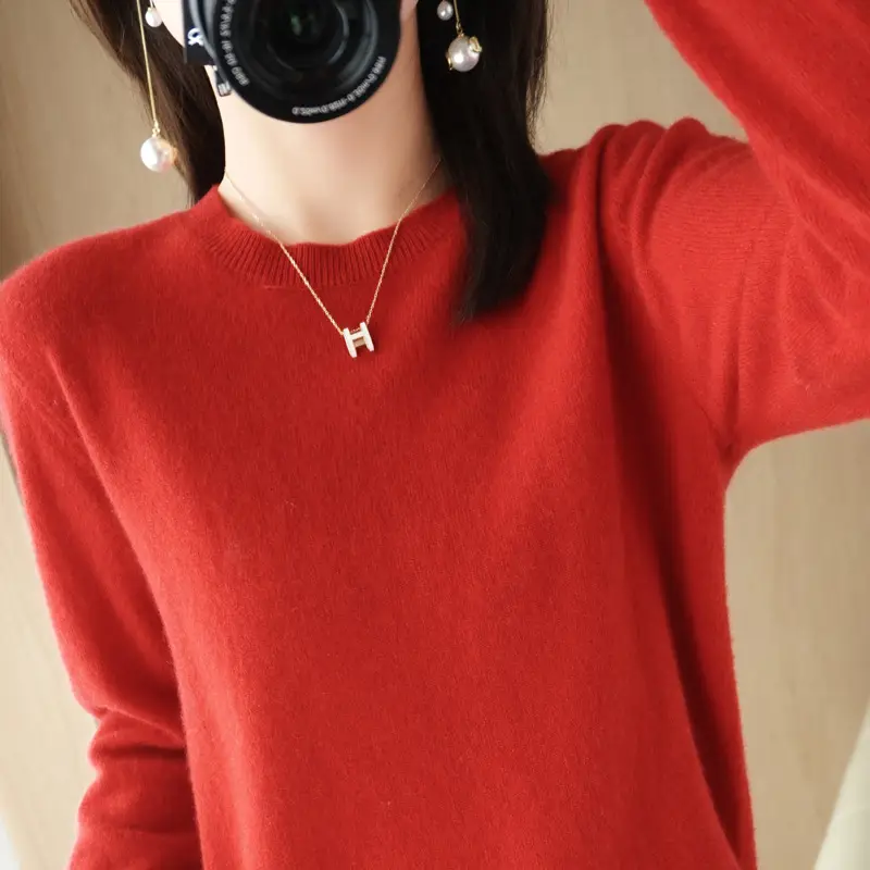 Women Grey Knitted Round Neck Sweater Spring 2022 - Image 12