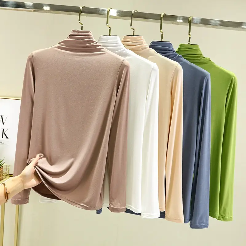 Women's Black Modal High Collar Shirt Spring Autumn Slim Fit