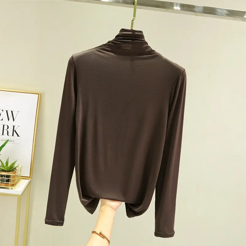 Women's Black Modal High Collar Shirt Spring Autumn Slim Fit