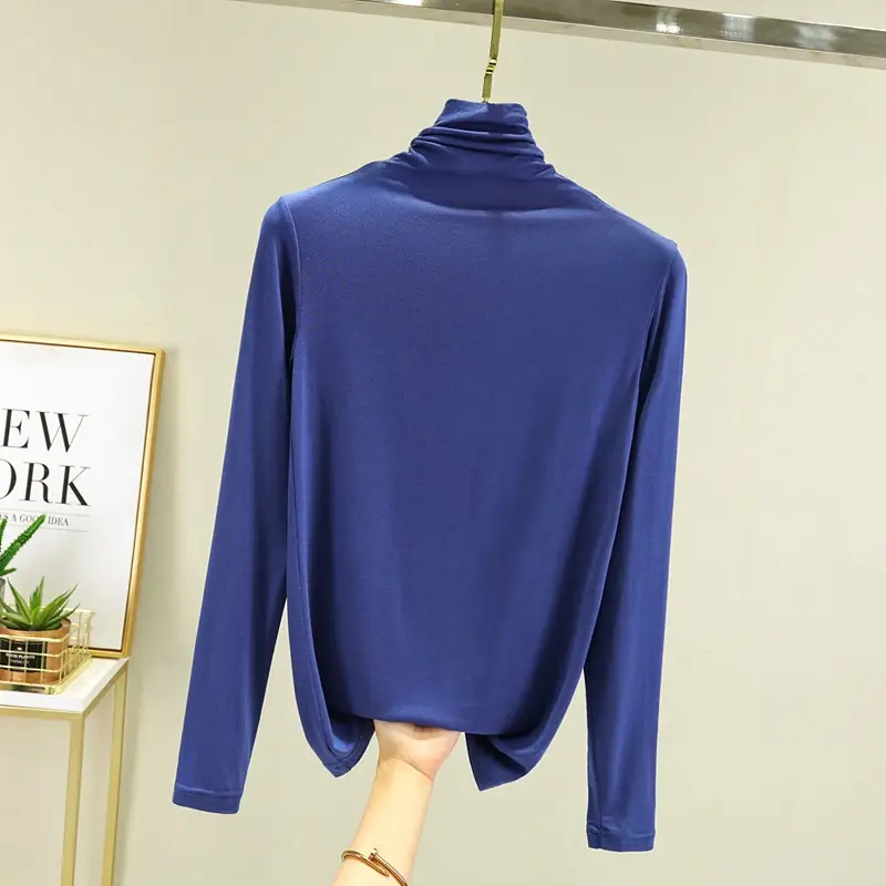 Women's Black Modal High Collar Shirt Spring Autumn Slim Fit