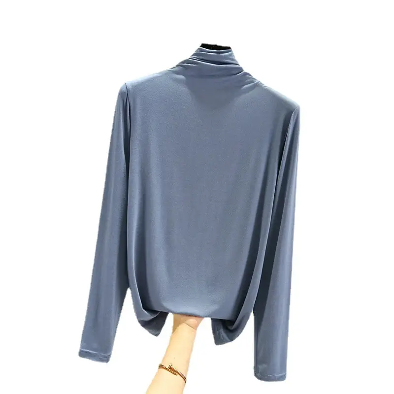 Women's Black Modal High Collar Shirt Spring Autumn Slim Fit