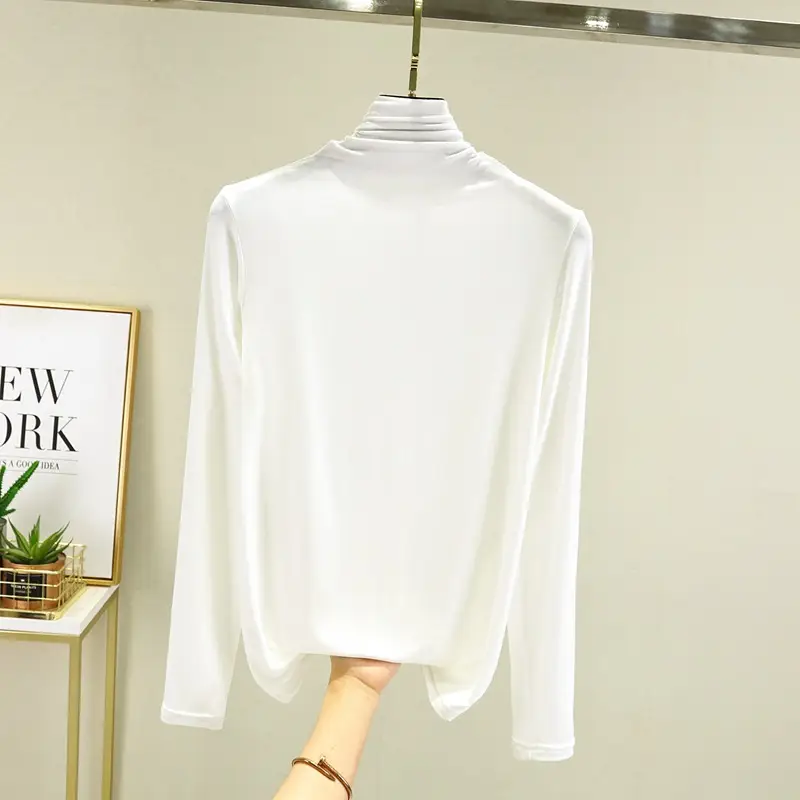 Women's Black Modal High Collar Shirt Spring Autumn Slim Fit
