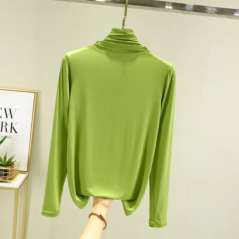 Women's Black Modal High Collar Shirt Spring Autumn Slim Fit