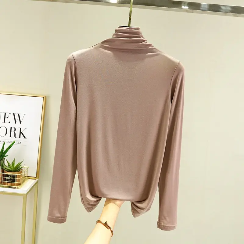 Women's Black Modal High Collar Shirt Spring Autumn Slim Fit