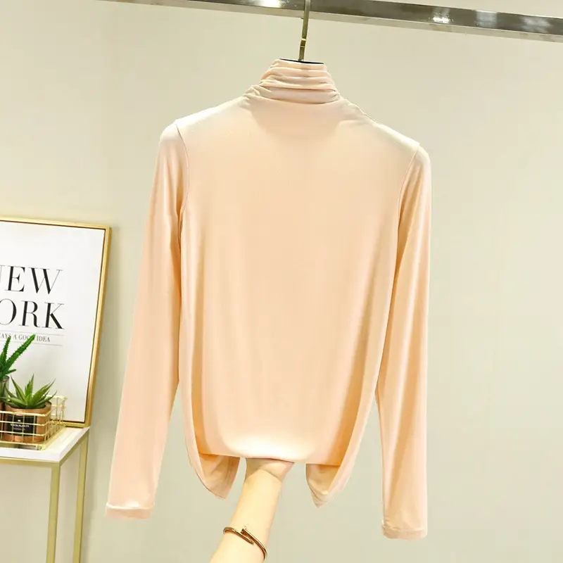 Women's Black Modal High Collar Shirt Spring Autumn Slim Fit