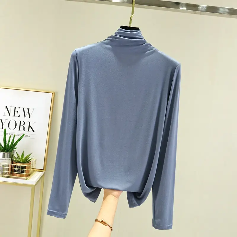 Women's Black Modal High Collar Shirt Spring Autumn Slim Fit