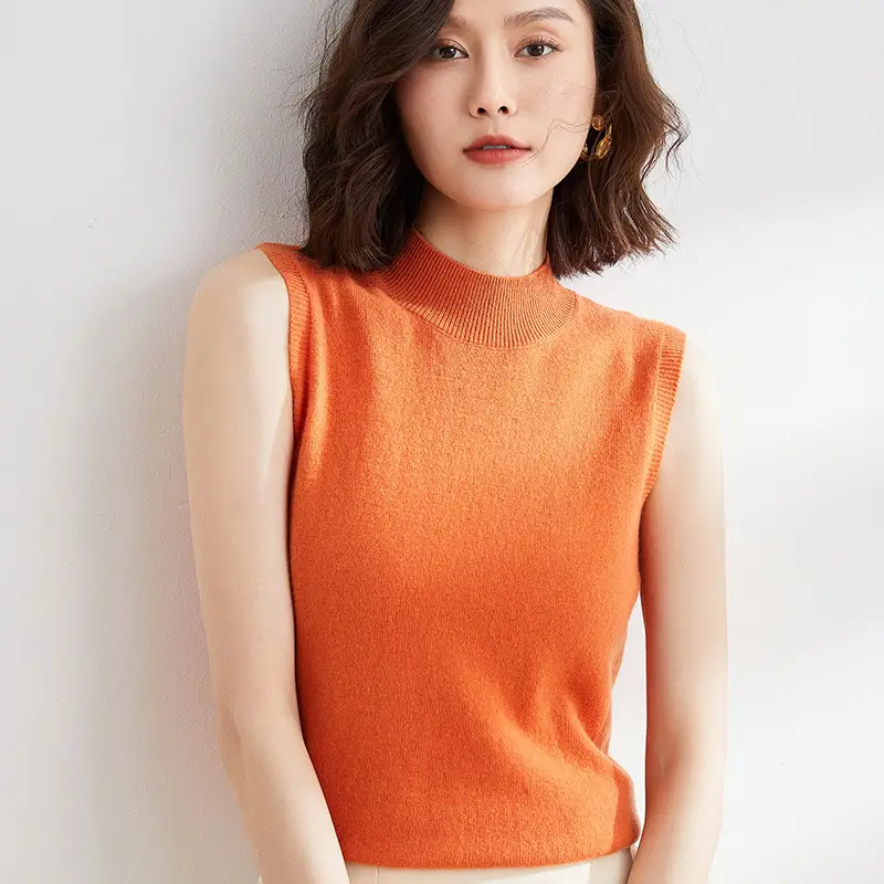 Women's Green Sleeveless Knit Camisole with Half-High Collar - Image 9