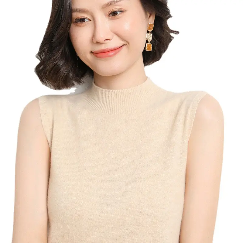 Women's Green Sleeveless Knit Camisole with Half-High Collar - Image 12
